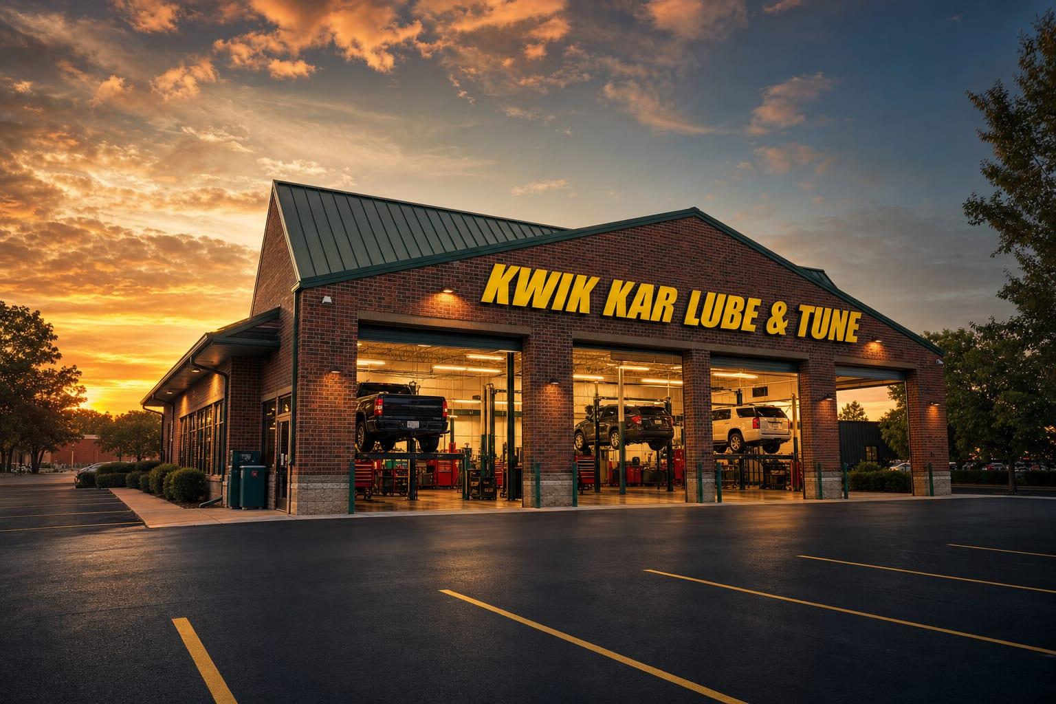 Kwik Kar Lube & Tune service center at sunset